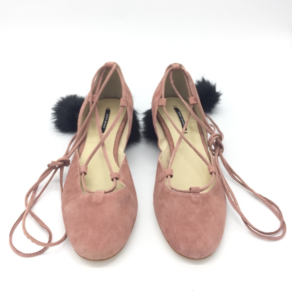Zara Suede Lace Up Tasseled Mid Heel Shoes 7.5/38 - Picture 4 of 8